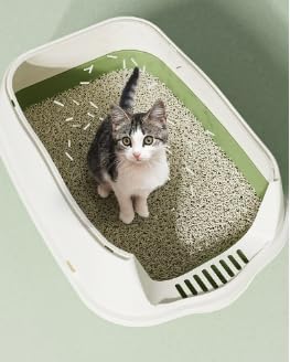 ChezMAX Cat Litter Box Cat Litter Tray with Lid Covered Large with Fully Enclosed Litter Pan Cat Toilet Cat Litter Tray with Cover Scoop