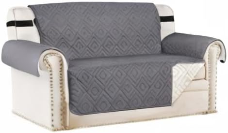 H.VERSAILTEX Reversible Loveseat Cover Furniture Protector Anti-Slip Water Resistant 2" Elastic Straps Couch Covers Pets Kids Fit Sitting Width Up to 54"(Oversized Loveseat: 75" x 98", Gray/Beige)
