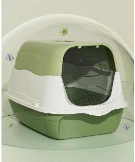 ChezMAX Cat Litter Box Cat Litter Tray with Lid Covered Large with Fully Enclosed Litter Pan Cat Toilet Cat Litter Tray with Cover Scoop
