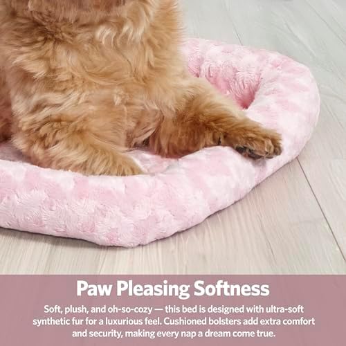 MidWest Homes for Pets QuietTime Fashion XS Dog Bed – Pink Faux Fur Bolster, Ultra-Soft and Machine Washable, Fits 22-Inch Crates and Carriers, for Small Dogs and Cats