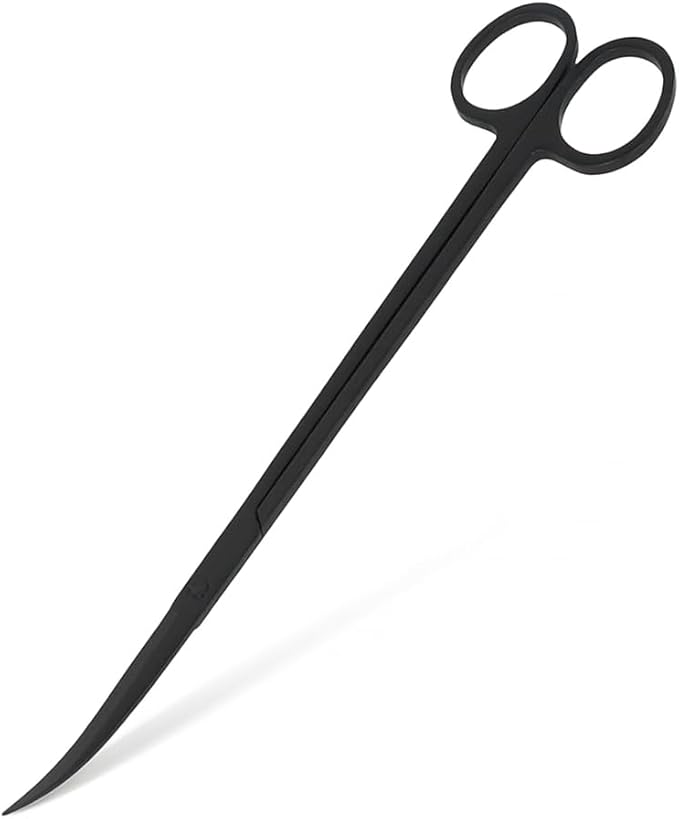 Mandala Crafts 12 Inches Black Stainless Steel Curved Aquarium Scissors for Trimming Aquatic Plants – Bent Aquascape Scissors for Fish Tanks, Hospital Tanks, Goldfish Bowls, and Terrariums