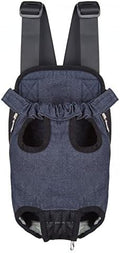 Pet Dog Puppy Cat Carrier Five Holes Backpack Double Shoulder Straps Denim Front Chest Backpack Bag, M, Blue
