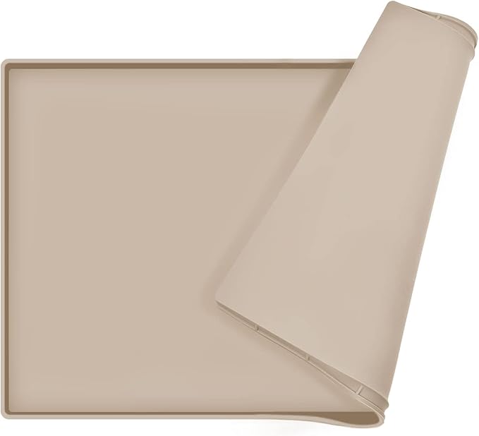 Dog Food Mat,Silicone Waterproof Food Tray,Non Slip Pet Bowl Mats Placemat,0.6" Raised Edge,Suitable for Most Small and Medium Sized Pets,24" x 16"