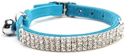 CHUKCHI Soft Velvet Safe Cat Adjustable Collar Bling Diamante with Bells,11 inch for Small Dogs and Cats (Blue)