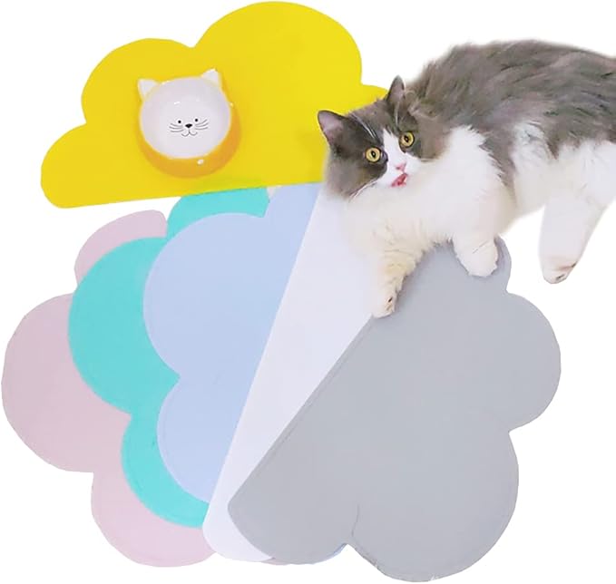 Love Dream Silicone Pet Feeding Food Mat with Raised Edge, Anti-Slip Waterproof Pet Bowl Mat Placemat for Dog and Cat (Sky Blue)