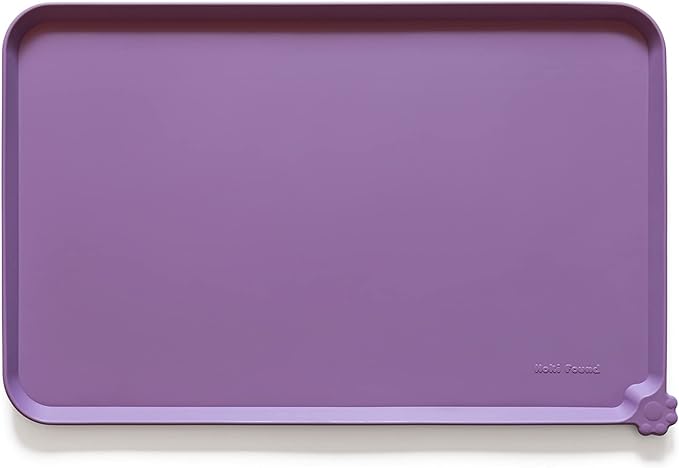 Hoki Found XX-Large Silicone Pet Food Mats - Non Slip Dog Cat Bowl Placemats - Waterproof Dog Cat Food Mats for Carpet - Amethyst