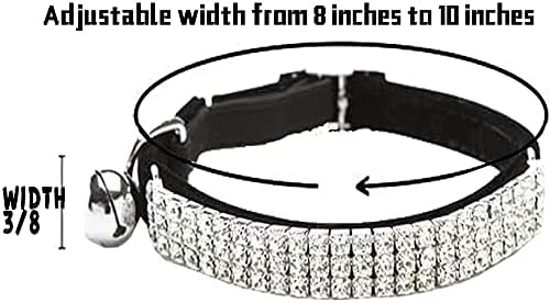 CHUKCHI Soft Velvet Safe Cat Adjustable Collar Bling Diamante with Bells,2 Pcs Black+Red