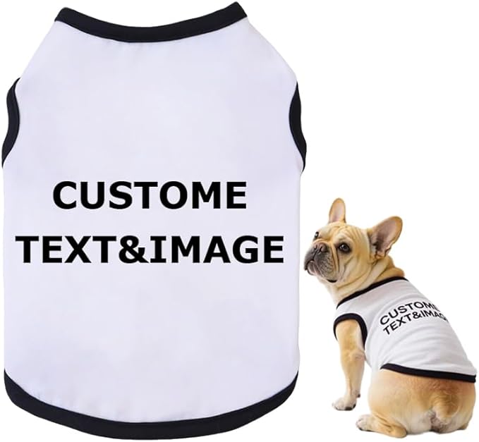 Custom Dog Shirt,Personalized Pet Apparel with Name Text Photo Image,Lightweight Breathable Puppy Kitten Cotton Vest for Small Medium Large Dogs Cats,Puppy Gift (White + Black Border, Large)