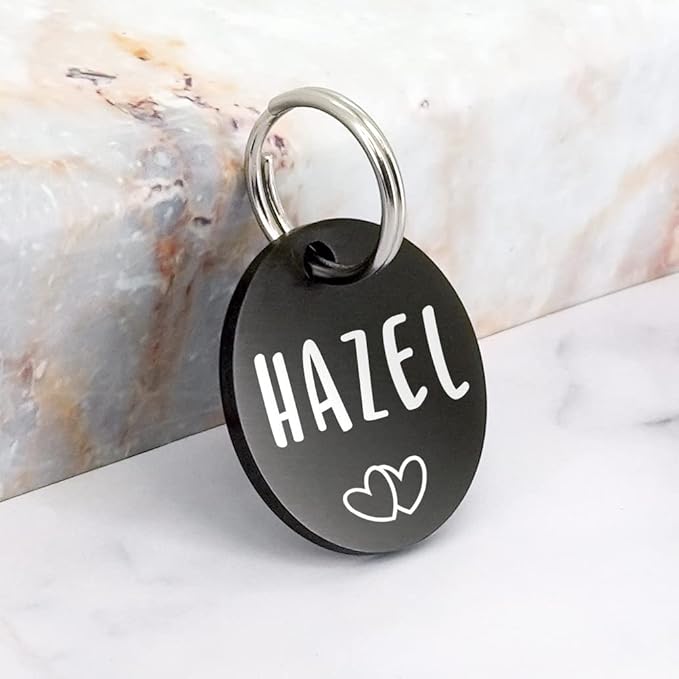 Ultra Joys Dog ID Tag, Custom Dog Tag Personalized Cat Tag, Pet ID Tag, Brushed Stainless Steel Round Dog Tag Black Large