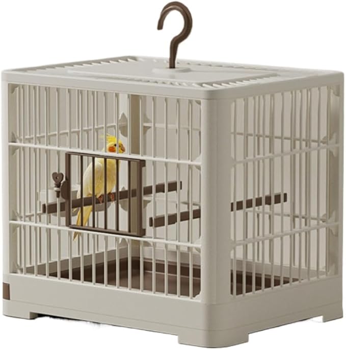 Travel Bird Cage Bird Travel Carrier Ornamental Birdcages Features Standing Pole Detachable Tray & Hook Handle for Parakeets (Gray)