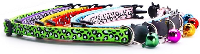 Reflective 2 Pack Breakaway Cat Collars with Bell Leopard Pattern Cute Kitty Adjustable 7.5-12.5 Inch Safe Kitten Collars Charms (Green)