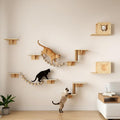 Cat Wall Shelves, Wood 8-in-1 Cat Wall Furniture Set, Large Cat Shelves for Wall with Scratching Post, Cat Climbing Wall Activity Center for Climb, Play, Rest, and Scratch, Natural Wood