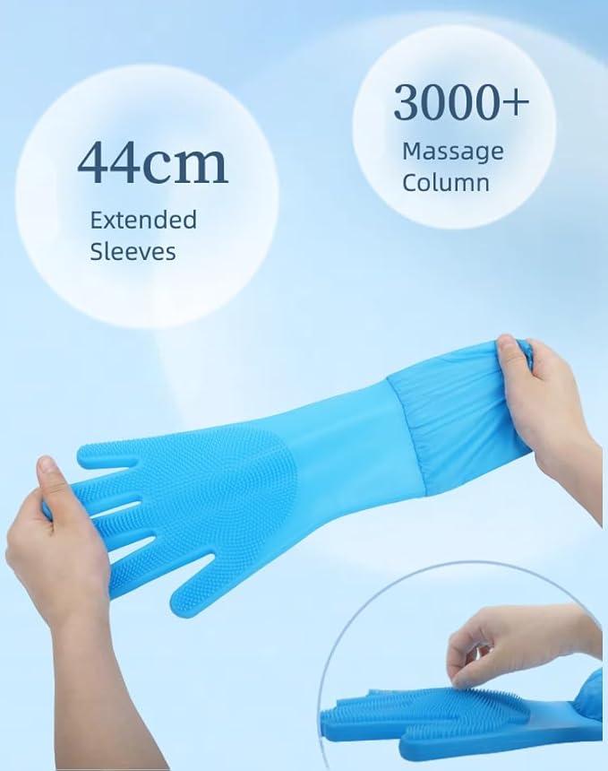 Dog Bathing Gloves - Long-Sleeved Silicone Gloves, High-Density Massage Column Design, Suitable for Bathing, Massaging and Combing Cats and Dogs at Home or in Pet Shops