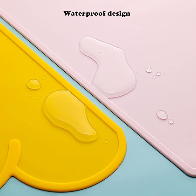 Love Dream Silicone Pet Feeding Food Mat with Raised Edge, Anti-Slip Waterproof Pet Bowl Mat Placemat for Dog and Cat (Yellow)