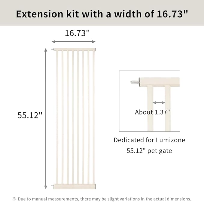Lumizone Extra Tall Pet Gate 55.12" High Pressure Mounted 16.73" Wide Extension kit 1.37" Gap (Cream White, 55.12" H x 16.73" W, Extension)