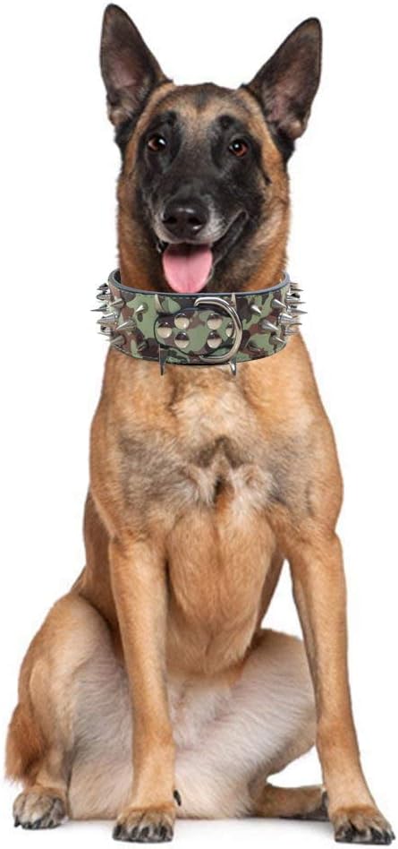 Serijoars Spiked Studded Dog Collar, PU Leather Dog Collar, Adjustable Pet Collars for Medium or Large Breed Pet (M, Red5)