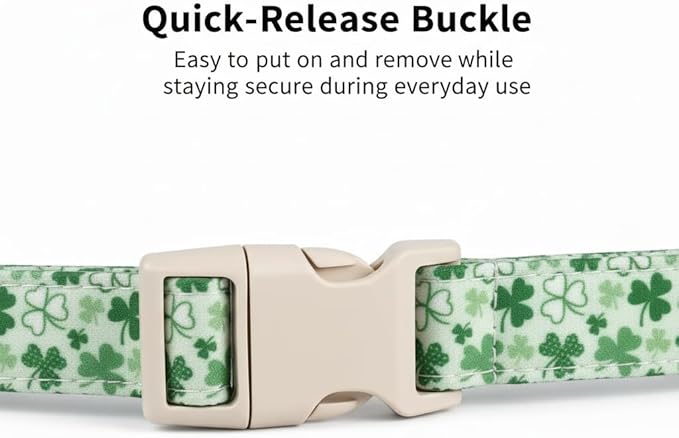 XS Dog Collar for St. Patrick's Day, Cute Dog Collar with Green Clover for Puppy, Extra Small & Small Dogs, Adjustable Puppy Collar with Soft Fabric and Quick Release Buckle