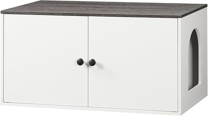HOOBRO Cat Litter Box Enclosure, Hidden Litter Box Furniture with Side Entry, Litter Box Cabinet, Indoor Cat House, End Side Table, 31.5" L x 17.7" W x 16.3" H, White and Charcoal Gray BW40MW01