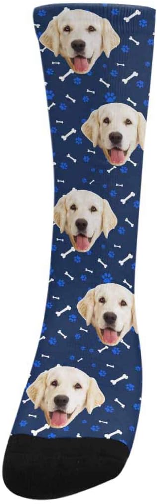 MyPupSocks Custom Personalized Photo Pet Face Socks, Cat and Dog Tracks Paws Bones Crew Socks with Picture for Men Women