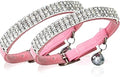 CHUKCHI Soft Velvet Safe Cat Adjustable Collar Bling Diamante with Bells,11 inch for Small Dogs and Cats (Pink- 2 Pack)