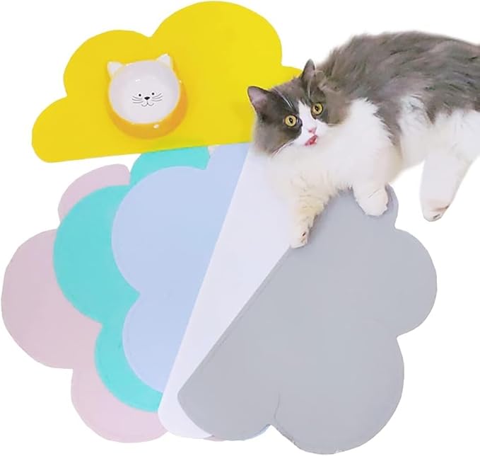 Love Dream Silicone Pet Feeding Food Mat Dog Cat Placemat Mat with Raised Edge, Anti-Slip Waterproof Pet Bowl Mats Pet Food Tray (Blue)