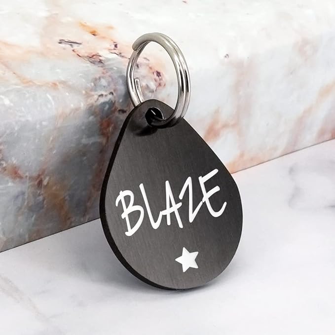 Ultra Joys Dog ID Tag, Custom Dog Tag Personalized Cat Tag, Pet ID Tag, Brushed Stainless Steel Teardrop Dog Tag Black Small