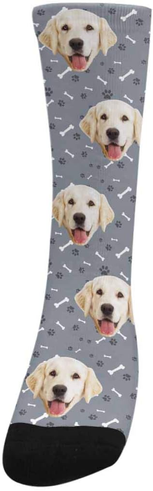 MyPupSocks Custom Personalized Photo Pet Face Socks, Cat and Dog Tracks Paws Bones Crew Socks with Picture for Men Women