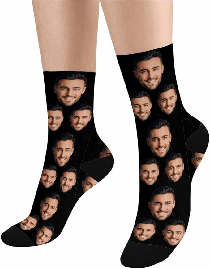 MyPupSocks Custom Personalized Photo Pet Face Socks, Cat and Dog Tracks Paws Bones Crew Socks with Picture for Men Women