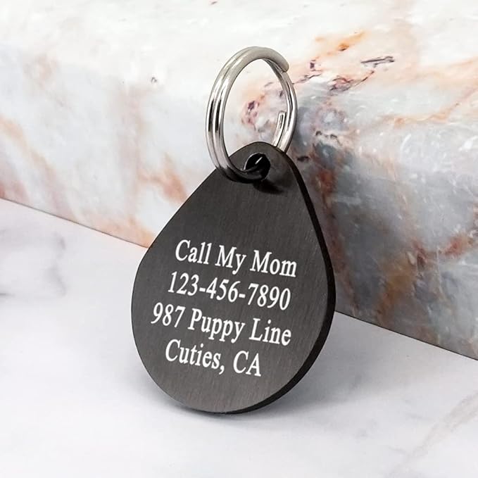 Ultra Joys Dog ID Tag, Custom Dog Tag Personalized Cat Tag, Pet ID Tag, Brushed Stainless Steel Teardrop Dog Tag Black Small