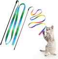 LASOCUHOO Interactive Cat Rainbow Wand Toys, Interactive Cat Teaser Wand String, Colorful Ribbon Charmer for Most Cats and Kittens - 2 PCS