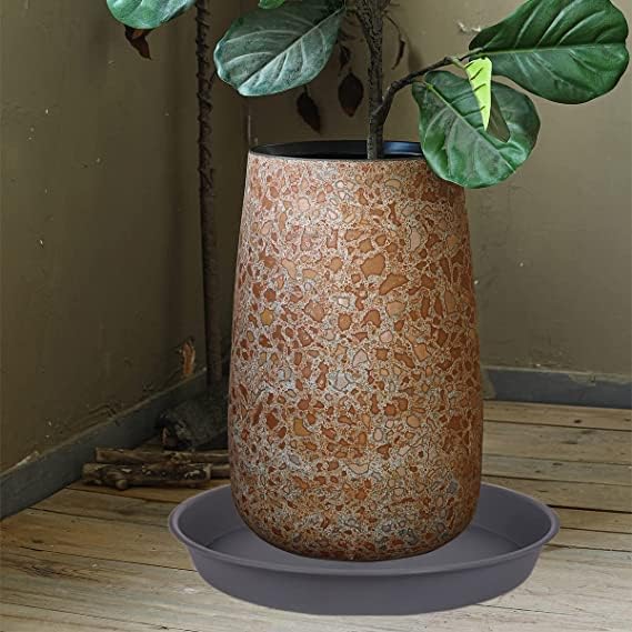 2 Pack of 8 inch Plant Saucer Clear, Heavy Duty Plastic Plant Water Tray 8 inch Round, Flower Plant Saucers for Indoors No Holes, Plant Dishes Saucer for Planter 7"/8" (8", Cement)