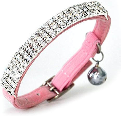 CHUKCHI Soft Velvet Safe Cat Adjustable Collar Bling Diamante with Bells,11 inch for Small Dogs and Cats (Pink- 2 Pack)