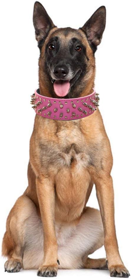 Serijoars Spiked Studded Dog Collar, PU Leather Dog Collar, Adjustable Pet Collars for Medium or Large Breed Pet (L, Black)