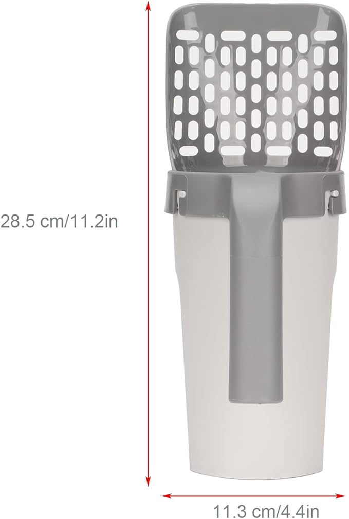 Cat Litter Scoop with Integrated Detachable Deep Shovel – Leakproof Pooper Scooper for Cat with Waste Box & 6 Rolls Odor-Control Litter Bags, Large Capacity Portable Cats Litter Disposal System