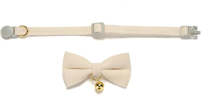 Cotton Breakaway Cat Collar with Bow Tie and Bell, Adjustable Cute Soft Corduroy Kitten Collars for Girl and Boy Cats