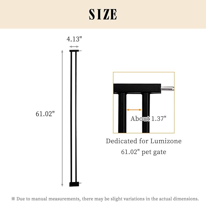 Lumizone Extra Tall Cat Gate Extension Kit 61.02" High Pressure Mounted 4.13" Extra Wide 1.37" Gap No Drilling Tall Pet Gate for Dogs (Black, 61.02" H x 4.13" W, Extension)