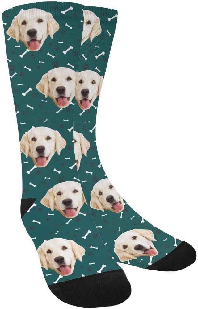 MyPupSocks Custom Personalized Photo Pet Face Socks, Cat and Dog Tracks Paws Bones Crew Socks with Picture for Men Women