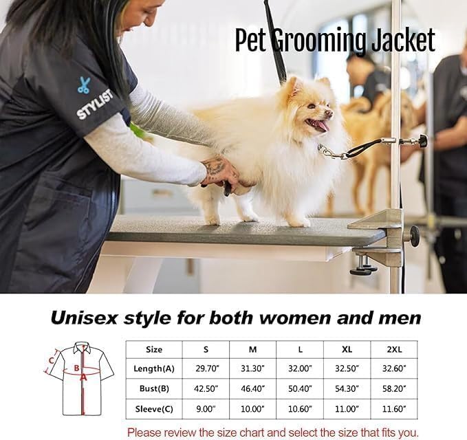 Custom Pet Grooming Jackets with Logo Text, Personalized Dog Salons Groomer Smocks, Unisex Waterproof Workwear