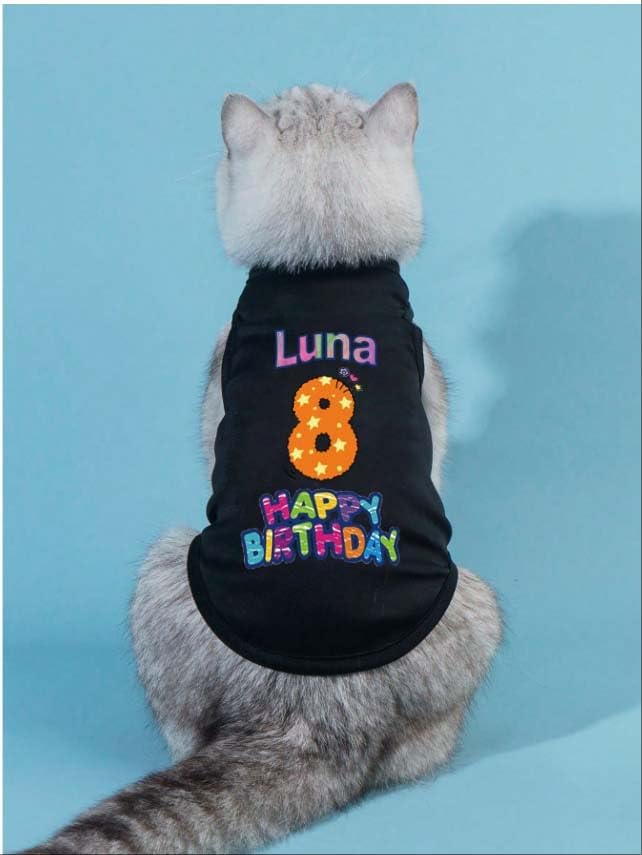 Custom Dog Birthday Shirt,Personalized Pet Apparel Print with Name Age Number,Pet Birthday Outfit,Lightweight Breathable Cotton Vest for Small Medium Large Dogs Cat (White + Black Border, X-Small)