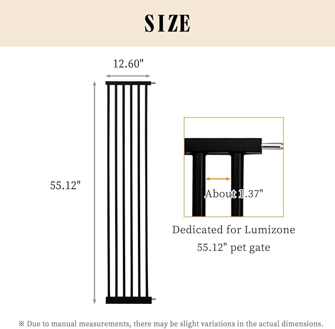 Lumizone Extra Tall Pet Gate 55.12" High Pressure Mounted 12.60" Wide Extension kit 1.37" Gap (Black, 55.12" H x 12.60" W, Extension)