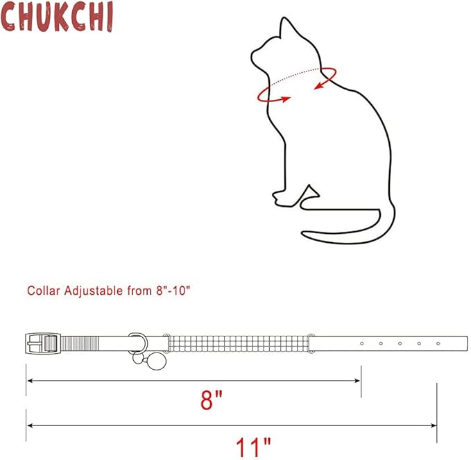 CHUKCHI Soft Velvet Safe Cat Adjustable Collar Bling Diamante with Bells,2 Pcs Black+Red