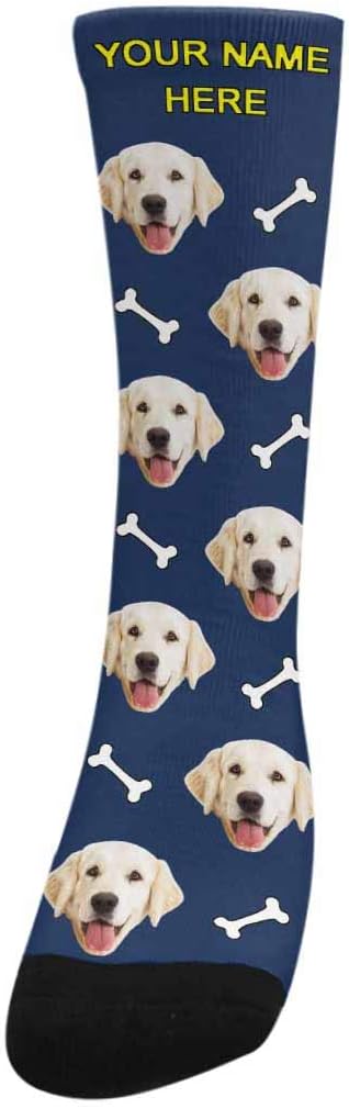 MyPupSocks Custom Personalized Photo Pet Face Socks, Cat and Dog Tracks Paws Bones Crew Socks with Picture for Men Women