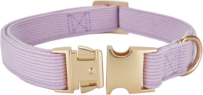 Soft Cotton Dog Collar with Metal Buckle Adjustable Heavy Duty Comfy Corduroy Collars for Small Medium Large Dogs,Lilac,Small