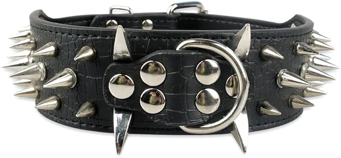 Serijoars Spiked Studded Dog Collar, PU Leather Dog Collar, Adjustable Pet Collars for Medium or Large Breed Pet (XL, Black5)