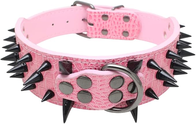 Serijoars Spiked Studded Dog Collar, PU Leather Dog Collar, Adjustable Pet Collars for Medium or Large Breed Pet (S, Pink3)