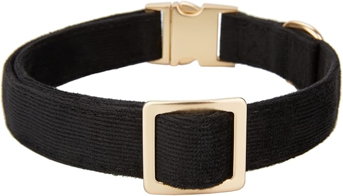 Soft Cotton Dog Collar with Metal Buckle Adjustable Heavy Duty Comfy Corduroy Collars for Small Medium Large Dogs,Black,Small