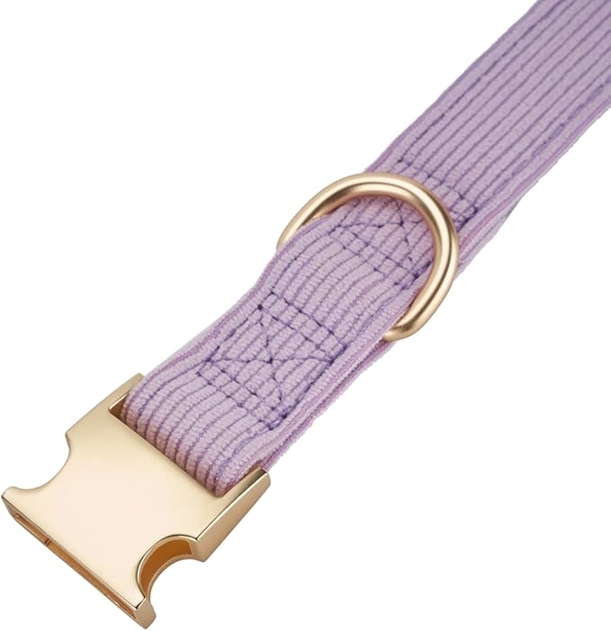 Soft Cotton Dog Collar with Metal Buckle Adjustable Heavy Duty Comfy Corduroy Collars for Small Medium Large Dogs,Lilac,Small