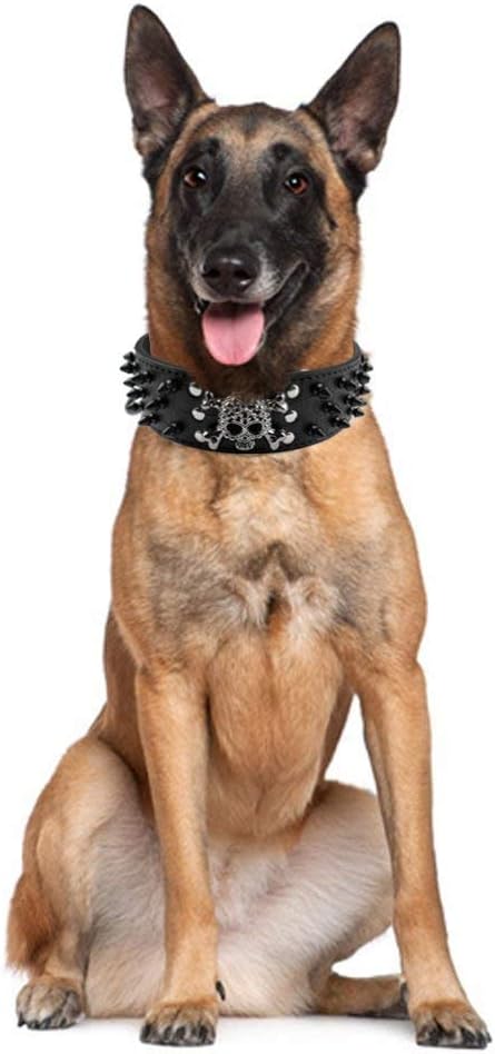 Serijoars Spiked Studded Dog Collar, PU Leather Dog Collar, Adjustable Pet Collars for Medium or Large Breed Pet (XL, Pink2)