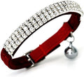 CHUKCHI Soft Velvet Safe Cat Adjustable Collar Bling Diamante with Bells,11 inch for Small Dogs and Cats (Red)