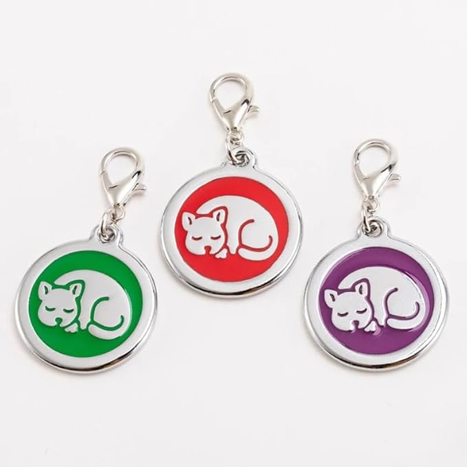 Personalized Pet ID Tags for Kittens and Cats - Custom cat Name tag and ID tag for Collar (Blue, Sleeping Cat Round-Small)